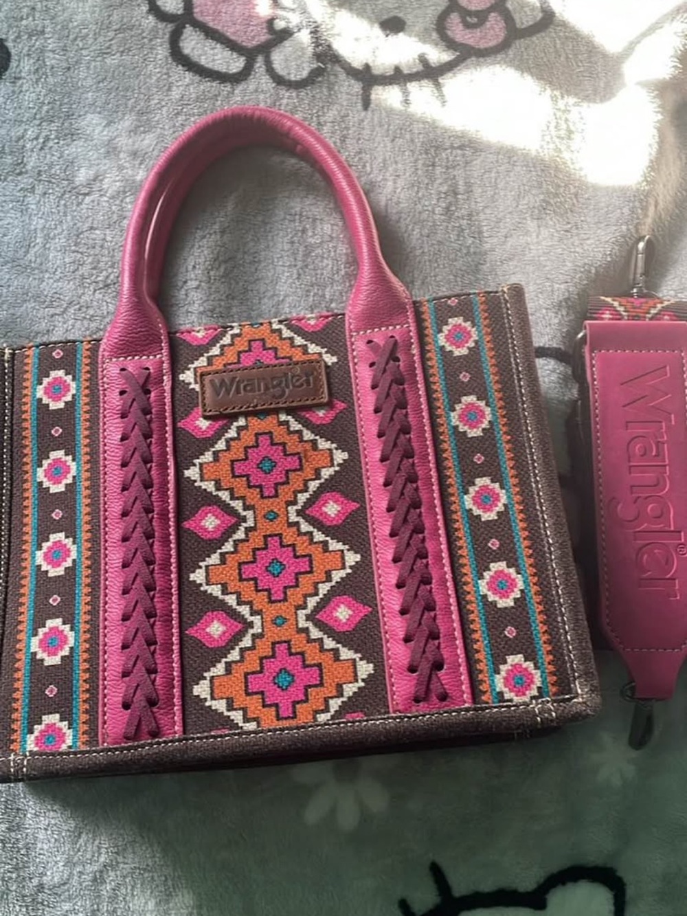 Wrangler Multicolor Aztec Pink & Brown Tote